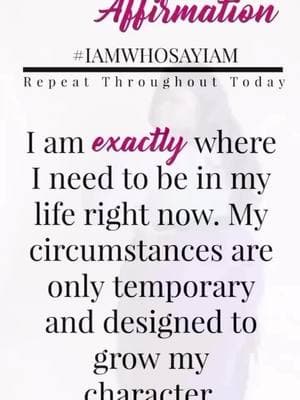 ✨SAVE & SHARE✨ AFFIRM WITH ME: I am exactly where I need to be in my life right now. My circumstances are temporary and designed to build my character. . . . #askash #askashlee #repeatafterme #morningmantras #affirmationpositive #affirmationoftheday #affirmyourself #affirmwithash #selftalk #selftalkmatters #selftalkpositive #positiveselftalk #affirmationaddict #selflove #selfenlightenment #selfempowerment #selfencouragement