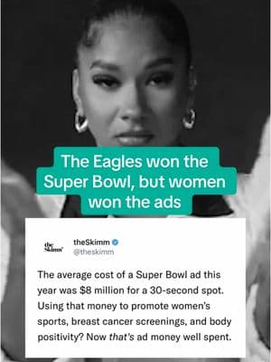 The Eagles may have won the Super Bowl, but women won the ads. Of course, commercials mean nothing unless companies put their money where their mouths are. But seeing brands put women center stage on a male-dominated field is always a step on the right direction. So here’s to women continuing to take up (air)space. 👏 #SuperBowl #superbowllix #womenssports #womeninsports #nike #bodypositivity #BreastCancerAwareness 