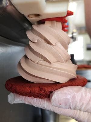 Red velvet cookie ice cream sandwich.  Available tomorrow! #joesdairybarandgrill #joesdairybar #icecream #softserve #chocolate #yum #redvelvet #redvelvetcookie