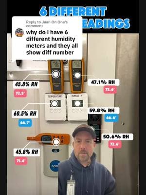 Replying to @Juan On One why do different humidity meters read differently in the same environment? Humidity meters go out of calibration when they are in prolonged extreme temperature environments you can rehydrate your sensors #hvac #humidity #hvactechnician  