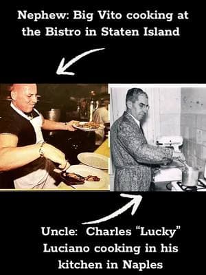 The resemblance is crazy between my Uncle and I. The first pic is me from WCW magazine cooking in the Bistro in Staten Island. The second pic in my Uncke Salvatore “ Lucky Luchiano “ Lucania cooking in his kitchen in Naples. He owned bakeries in Italy with his cousin. #luckylucianoblood #bigvito #charlesluciano #mafiaromancebooks #mob #legends #WWE #thedon #thedonofwrestling #wcw #naples #newyork 