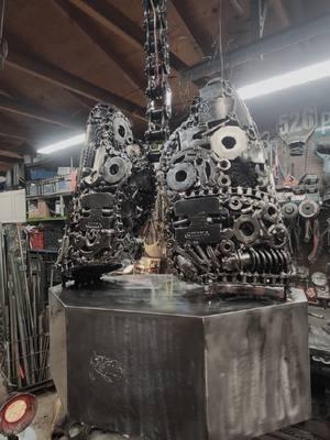 Walk around of the latest project... over on time, materials and broken tools..... but it looks pretty darn cool.  #pfeworks #lungcancer #lungs #trophy #scrapmetalart #upcycle #sculpture 