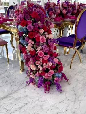 Our floral table arrangement is the ultimate birthday showstopper 💜It's a work of art that's almost too beautiful to be real. Floral & decor: @royalluxuryevents  Balloon wall: @huffandpuffevents #luxury #luxurybirthday #birthdaygirl #birthdaydecor #eventdesign #eventdecor #houstonevents #luxuryevents #pinkflower #purplelive #eventrentals 