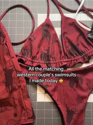 Breakdown of all the matching western couple’s swimsuits I made today ❤️ #matchingswimwear #matchingswimsuits #westernbikini #westernswimwear #westernstyleinspo #cowgirlfashion #cowgirlstyle 