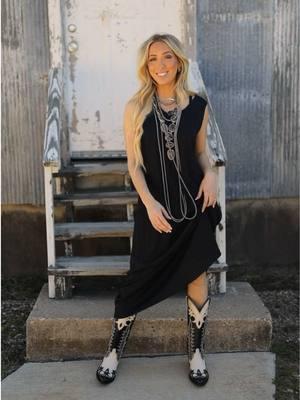 Nothing says “essential” like a little black dress 🖤🗝️ Dress by @andreebyunit X Jewelry by Sunwest X Boots by @Liberty Black Boots  #fyp  #westernstyle #westernfashion #cowgirlfashion #txgirls #texasgirls