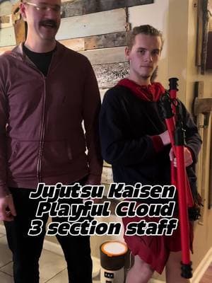 The three-section staff in #Jujutsu #Kaisen is called #PlayfulCloud and is a special-grade #cursed #tool. It is used by several characters in the series, including Megumi Fushiguro, Maki Zenin, and Toji Fushiguro. #cosplay #prop thanks @K6 for joining me for the review. 