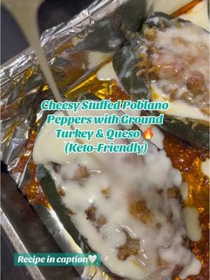 🔥 Cheesy, keto-friendly & full of bold flavors! These stuffed poblano peppers are officially a new favorite. 🌶️🧀 I made 3 large poblanos, stuffed them with ground turkey, cauliflower rice, melty shredded cheese & creamy queso—because we don’t do boring meals over here. 😏 Save this recipe & tag me if you try it! Who else loves a good comfort meal?! 🤤👇🏽 KETO STUFFED POBLANO PEPPERS✨ 🌶 Ingredients: 	•	3 large poblano peppers 	•	1 lb ground turkey (or beef) 	•	½ cup cauliflower rice 	•	½ small onion, diced 	•	½ cup diced tomatoes 	•	1 tbsp olive oil 	•	1 ½ cups shredded cheese (cheddar, Monterey Jack, or your choice) 	•	1 cup melted queso 	•	½ tsp cumin 	•	½ tsp smoked paprika 	•	½ tsp chili powder 🌶 	•	½ tsp oregano 	•	½ tsp garlic powder 	•	½ tsp onion powder 	•	Salt & pepper to taste 	•	Fresh cilantro for garnish 🔥 How to Make It: 1️⃣ Preheat oven to 400°F (200°C). Roast poblanos on a baking sheet for 10 minutes, then remove & let cool. Slice them open & remove seeds. 2️⃣ Lower oven temp to 375°F (190°C). 3️⃣ Heat olive oil in a pan & sauté onions until soft. Add ground turkey & cook until browned. 4️⃣ Stir in cauliflower rice, diced tomatoes, & all seasonings. Cook for a few minutes until well combined. 5️⃣ Stuff each poblano with the filling, top with shredded cheese, & bake for 10 minutes or until melted. 6️⃣ Drizzle warm queso on top & garnish with fresh cilantro. Serve hot & enjoy! 😍 🔥 Final Macros (Per Serving – 1 Stuffed Poblano, Based on 3 Total): 	•	Calories: ~643 kcal 	•	Protein: ~50g 	•	Fat: ~39g 	•	Net Carbs: ~16g Save this for later & let me know if you’d try it! 💚🧀 Love, Karla x . . . #KetoRecipes #LowCarbLife #KetoFriendly #KetoForBeginners #EasyKetoMeals #StuffedPoblanoPeppers #CheesyGoodness #KetoComfortFood #SpicyAndSavory #KetoEats  #HomeCooked #Foodie