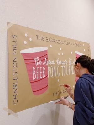 love painting banners for my leasing office!!🫶🏼🫶🏼 #brownpaperbanner #bannerpainting #paintwithme #beerpong 