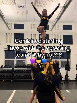 This was so much fun!!! We love a little last-minute surprise…thank you to the coaching staff and ladies from Maroa-Forsyth for the fun idea. The Trojans are always a blast! 💙💜💙💜 #fypage #Bullets #cheerleadersoftiktok #cheer #basketballseason #cheerstunts #gameday #startinglineup 