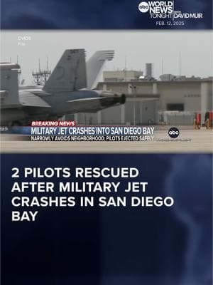 A U.S. military jet crashed into the San Diego Bay, narrowly missing a neighborhood. The two pilots on board safely ejecting before being rescued by a fishing boat. Matt Gutman has the latest. #navy #fighterjet #abcworldnewstonight #abcnews #pilots