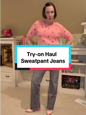 Who remembers the sweatpants jeans?! Not sure if the heels match the sweatpant jean situation… what do you think?! 👖👠  #sweatpantjeans #tryonhaul #tryon #springoutfit #emilysituations 