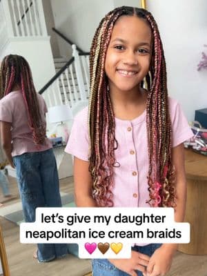 neapolitan braids 🩷🤎💛 …for example #braidstyles #motherdaughter #knotlessbraids #kidsbraids 