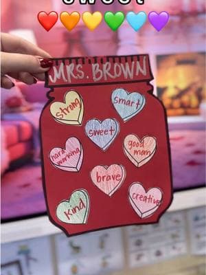 The sweetest self love jars for Valentine’s Day 💌 After we learned all about adjectives, we wrapped it up with this fun activity! I found this on TPT a few years ago and it’s definitely a favorite!  #teachertok #teachtok #teacher #firstgradeteacher #bulletinboardideas #valentinesbulletinboard #selfloveissweet #selflovejars #adjectives #creatorsearchinsights 