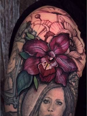 Rework in progress 🌺 #tattoo#tattoos#flower#floral#flowertattoo#colortattoo#losangeles#losangelestattooartist#orchid#rework#coverup#poppies#femaletattooartist