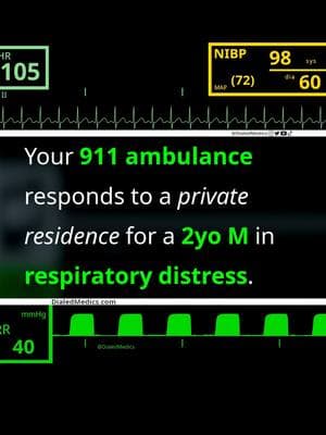 🤧🦭🤔 Your 911 ambulance responds to a private residence for a 2-year-old male in respiratory distress. His parents describe a gradual onset of worsening flu-like symptoms over three days. Symptoms culminated today with the onset of inspiratory stridor, a barking seal-like cough, and reduced airflow breathing. The family meets you at the door with the pt held in his mothers arms in obvious distress, with audible stridor, and a frequent loud cough. How will you manage this patient? 🎉 Bonus Questions: 🚒 BLS: Is it appropriate to make an exception and transport this pt in his mothers arms rather than a child car seat? 🚑 ALS: What is the difference between IV/IM epinephrine and racemic epinephrine? Does that difference matter and can either be used in this case? 🚁 CC/Flight: What is the problem with Helox in patients that require a higher FiO2 in order to maintain saturations? All EKG recordings are from the EKG rhythm generator on my website (LII rhythms only for now, 12Ls are in beta and coming soon), be sure to check it out for more software generated #ECG practice! (Link in bio.) #EMS #emstok #paramedic #paramedicsoftiktok #medic #medicsoftiktok #flightmedic #criticalcareparamedic #paramedicstudent #paramedicschool #emta #emtb #emt #emtlife #emtsoftiktok #emtstudent #emtschool #firstresponders #NREMT #nurse #nursesoftiktok #RN #nursingstudent #nursingschool #flightnurse #criticalcarenurse #emergencynurse #NCLEX #nclexrn #nclexprep #doctor #doctorsoftiktok #medicalstudent #USMLE #emergencymedicine #criticalcare #AMLS #PALS #foamed 