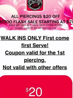 💘 Valentine’s Day Special – Walk-Ins Only! 💘 Treat yourself or someone special this Valentine’s Day! 💖 ❤️ Tattoo Flash Starting at $70 & Up 🖤 All Piercings $20 Off (1st piercing) No appointments—WALK-INS ONLY! First come, first served, so don’t wait! 📍 Chicago Ink Tattoo & Body Piercing Feb. 13th and 14th Only – Happy Valentine’s Day! Tag your friends & spread the love! ❤️✨ #ValentinesDayTattoo #PiercingSpecial #WalkInsOnly #chicagoink #chicagoinktattoo #piercingspecial #piercing #bodypiercing #chicago #ink #inked #inkedmag #flash #flashink