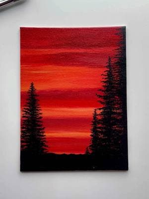 Fiery skies, shadowed pines. 🌲🔥 . . . . . . . . . . . . . . . . . . . . . . . . . . . . . . . . . . #acrylicpainting #canvaspainting #easyart #howtopaint #abminiart #pinetrees #sunset #sunsetpainting #redcolor #chillart #landscapepainting #howtopaint #paintingideas #fypagee #artistoftiktok #artok #rewards #viralart #artistatiktok #trees #landscapersoftiktok #artistsupportartist #chillvibes #aestheticart #art #painter 