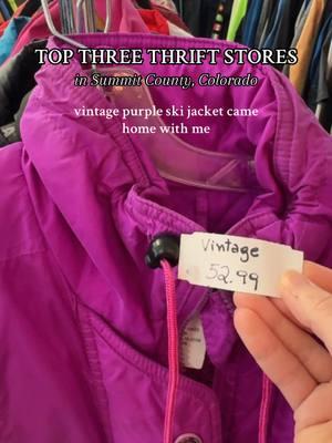 Details on the top 3 thrift stores near Breckenridge👇 ✨ @friscothriftandtreasure has a wide variety of clothing, homeware, and sports gear. I find a lot of beautiful vintage ski wear here, including this purple jacket for $50. ✨ Funky Trunk is a consignment store, also in Frisco. A little more luxe for the fashion girlies and did not disappoint! I picked up this denim jacket with fur lining for under $30. ✨ @resaddledthriftstore is the full treasure hunt experience! You can find the most variety here spread across several rooms. Love their jewelry and outdoor gear selection!  ✨ Honorable mention: @keep_itlocalhq is a thrift store with treasures galore featuring over 40 local artists. I was too distracted by the giant iguana to film anything… but it’s so worth a visit!  Finding one treasure shop in Colorado at a time… follow for more secondhand recs!  #thriftwithme #coloradoshopping #coloradosmallbusiness #thriftingcommunity #summitcounty #brecklife #thriftstores 