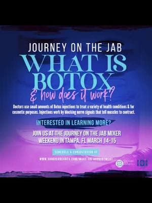 Journey on the Jab: What is Botox? 💉  Ever wondered how Botox works and what exactly makes it such an appealing cosmetic procedure? 💙 Interested in learning more?💙 Join us at the Journey on the Jab Mixer in Tampa, FL, March 14-15! 🌴 📅 Schedule a consultation today: https://www.surgicarearts.com/angelina/ Tag a friend who’d love to join!  #Botox101 #JourneyOnTheJab #TampaEvents #BotoxBeauty #DrAngelina 