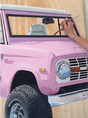 pt.2 obsessed with this color…. why haven’t I done this sooner?!??????? #woodart #bronco #vintagebronco #fordbronco #pinkbronco #painting #art 