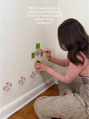 When you remember you have free will and can stencil your toddler’s room yourself 🙈🎨🌷🌸 currently working on Vivi’s big girl room makeover so stay tuned!!  #toddlerroommakeover #toddlerroom #wallstencil #diypainting #flowers #accentwall #vintagetoddlerroom #diywallpaper #toddlergirlroom #creatorsearchinsights 