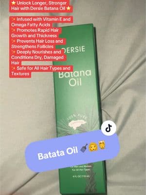 Hair feeling lackluster, brittle, or just not growing the way you want? 💇‍♀️ It's time to try the transformative power of Dersie Batana Oil - a 100% natural, plant-based solution for longer, stronger, and healthier hair! Infused with a potent blend of Vitamin E and nourishing Omega fatty acids, this hair growth oil penetrates deep into the hair follicles to stimulate rapid new growth. Say goodbye to excessive shedding and thinning - Dersie Batana Oil strengthens the roots and prevents breakage for hair that looks and feels its absolute best. Whether you have curly, coily, straight, or wavy hair - this versatile formula works wonders on all hair types and textures. Massage it into your scalp a few times a week and watch as your locks become thicker, more vibrant, and grow faster than ever before.  Tired of trying product after product with little to no results? Your search for the holy grail of hair growth ends here. Upgrade your haircare routine with Dersie Batana Oil and experience the transformative power of nature.  Ready to take your hair to new lengths? Click the orange shopping cart to add this miracle worker to your cart now! 🛒 Your luscious, healthy hair awaits. #HairGrowth #HairCare #BatanaOil #NaturalHairCare #LongerHair #StrongerHair #HairThickness #HairVolume #ScalpHealth #HairFallPrevention #TikTokShop #tiktokshopfinds #Splice 