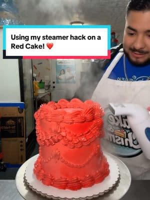 Replying to @Sandy✨ Let’s use my Steamer hack on a Red Cake! ❤️ #felipescreations #felifans #besties #fypシ #cakedecorating #bakersoftiktok #steameroncake #cakesteamer #redcake #buttercream #whippedcream 