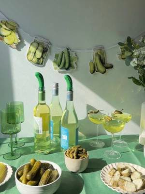 This is your sign to grab your besties and host a pickle-themed party 🥒 The pickle banner, green wine glasses, and wine stoppers are available at the link in our bio. @PureWow @cocktails and @Viral Recipes may earn commission through links on our social. #pickles #pickleparty #viral #partyideas #hosting 