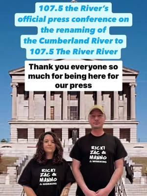 As of today, February 14, 2025… the Cumberland River will now only be referred to as The 107.5 The River River. We will not be taking questions at this time. We said that’s what it’s named and that’s the end of discussion. We will only accept your support for this renaming. #nashville #pressconference #nashvilletn #newname 