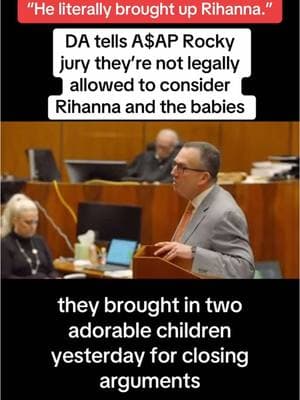 Los Angeles Deputy District Attorney John Lewin gave the rebuttal in A$AP Rocky’s trial today (Friday, February 14), and he told jurors they’re not legally allowed to consider how convicting Rocky could affect Rihanna and their two children. Judge Arnold later told Lewin not to reference Rihanna being in the courtroom. He said he doesn't believe Lewin's mention of her was improper, but he appears concerned about preserving the rights of relatives to support defendants. #asaprocky #law #crime #legal #celebrity  