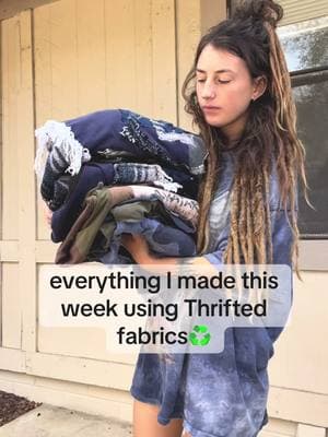 everything I made this week with Thrifted fabrics ♻️🌱✨ now available on ThriftedWolf.com #thriftfinds #thrifted #thriftflip #hippiestyle #girlswithdreads #dreadhead #hippie #sewing #sewingaddict