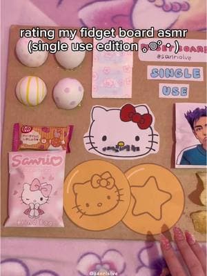 rating my fidget board asmr, single use edition (again) 💕 comment any other theme reqs/if you want to see more! <3 #sanrio #asmr #craft #papercraft #fidget #DIY #fidgetboard #squidgame #squidgame2 #dalgona #lowqualityasmr #anime #badasmr #fyp #kawaii #aesthetic #stationery #hellokitty