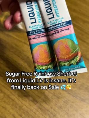 I love that there are some great sugar free options. The rainbow sherbet flavor tastes 🔥 #watertok #flavoredwater #rainbowsherbet #liquidiv #electrolytes #drinktok #water #liquidivhydration #tiktokmademebuyit 