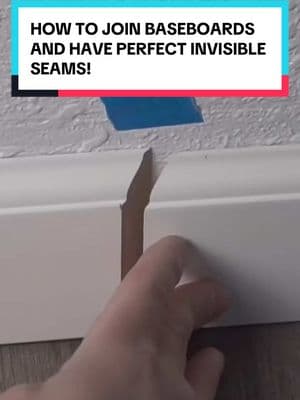 HOW TO JOIN BASEBOARDS  AND HAVE PERFECT INVISIBLE  SEAMS!  . . . . . . . . . #baseboards #baseboard #trim #crownmolding #crownmoulding #trimcarpentry #carpenter #carpenterlife #finishcarpentry #carpentry #doityourself #handyman #hack #DIY #diyproject #homediy #homeimprovement #homeremodel #fy #fyp 