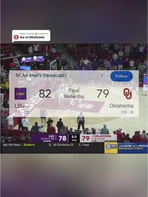 Replying to @Aidan 🤪 LSU STUNS OKLAHOMA ON THE ROAD🔥 (via:@ESPN) #lsubasketball #lsutigers #collegebasketball #collegehoops #gamewinner 