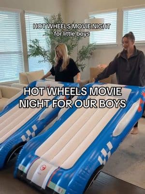 Setting up a hot wheels 🏎️ movie night for our toddler boys with the cutest hot wheels car blow up beds and fun race car themed snacks & treats! Find it all on my amzn! #hotwheels #hotwheelscars #toddlermom  #boymom #movienight #movienightideas #kidsmovienight #momhack