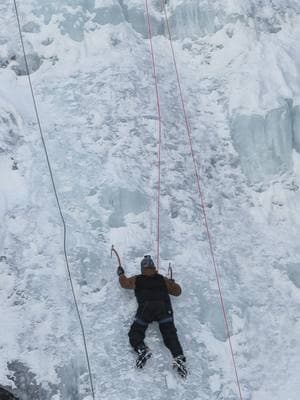 Climbing the Vertical Cliff of a Frozen Waterfall! Full adventure on YT. #iceclimbers #frozenwaterfall #climb #ice #adventure #colorado #wintersport #onlocation