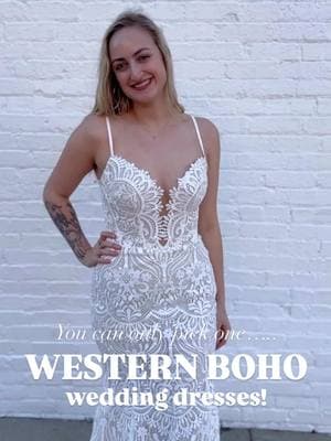 If you could only pick one… which western inspired wedding dress would you say “yes” to? 💍 #weddingdressshopping #westernwedding #westernweddingdress #bohoweddingdress #engaged #northcarolinawedding #bridalshop #wendellnc #raleighnc 