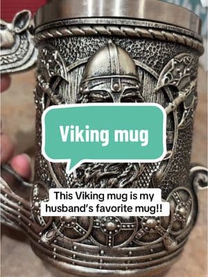 His favorite mug ever! #vikingmug #viking #celtic #vikinggifts #vikingwarrior #stein #giftsforhim #medievaltiktok #medieval 