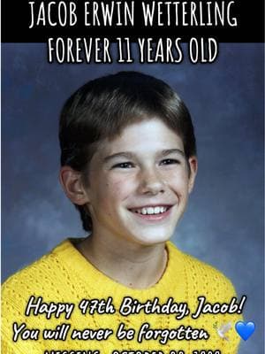 JACOB ERWIN WETTERLING On Oct. 22, 1989, Jacob was taken by a masked gunman while he was riding his bicycle home with his younger brother and one of his friends. His disappearance remained one of Minnesota’s biggest mysteries until 2016, when Danny Heinrich, who had lived in nearby Paynesville, confessed to abducting and killing the 11-year-old boy. In the years after Jacob’s disappearance, his mother, Patty Wetterling, helped found the Jacob Wetterling Resource Center, which provides victim assistance to families of missing children and adults, as well as educates families and communities to prevent the abductions and sexual exploitations of children.  #missing #missingyou #jacob #wetterling #jacobwetterling #stjoseph #minnesota #mn #fy #fyp #xu #zy #xy #o #coldplay #ocoldplay #pattywetterling #grief #griefjourney #griefandloss #loss #journey #prayers #happybirthday #heavenly #heavenlybirthday #rip #abductionawareness #awareness #truecrime #truecrimeanytime #crimejunkie #crimestory #truecrimecomunnity 