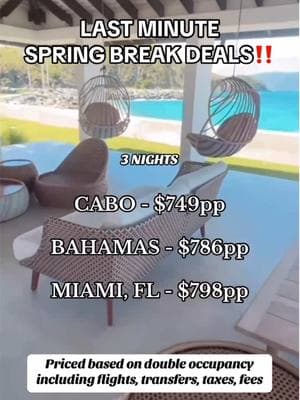 Spring break plans? 🎉 Get ready for a 3-night getaway that you won't want to miss…Adventure awaits this March! ✈️ ~ LINK IN BIO ~  #travelwithmiaaa #foryoupage #traveldeals #bucketlisttravel #bucketlistvacations  #springbreak #travelhacks #springbreakdestination #collegespringbreak #fyp #traveltips #cabo #bahamas #miami #springtravel #nassau #cabosanlucas #mexicocheck   #vacationgoals #travelgoals  #allinclusive #vacay #vacationplanner  #couplestrip #luxurytravel #travelagent #travelagentsoftiktok #traveladvisor 