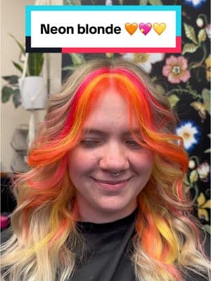 New hair, who dis?  Neon colors 🤝 blondes 🤩 I absolutely can not get over how bright this color is!! Once I saw @⚡️ Cryistal Chaos ⚡️ do this color combo I knew I had to try it out!  Colors used:  @Danger Jones raygun 💛 Danger Jones  Hotwire 🧡 @Pulp Riot Hair candy 💗 #hairsalon #indianahairsalon #smallbusinesssalon #indianapolishairstylist #greenwoodhairsalon #greenwoodhairsalon #indianacolorist #indianablondespecialist #blondehair #vividhair #orangehair #dangerjonescolor #pulpriot 