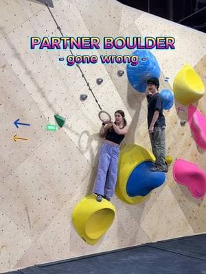 Our first attempt on my gym’s partner boulder! As I said, we should have practiced the rope swing part. But don’t worry. We got it on our next go! #partnerchallenge #partnerclimbchallenge #partnerboulder 