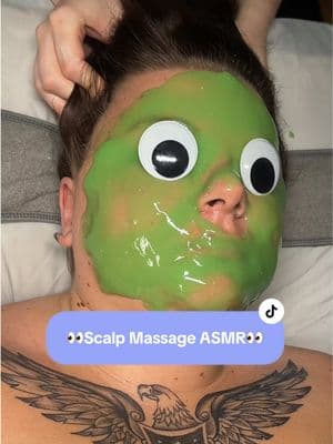 Replying to @Katrina it’s giving @Duolingo 👀💚 enjoy this super goofy mask!  #asmr #facial #facialasmr #esthetician #skincarewithmorgan #hydrojellymask #estheticianlife #asmrfacial #skincare #hydrojelly #mask #googlyeyes #sideeye #eye #funny 