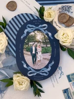 Dreaming of a midnight blue wedding? 🌙 Our Gibson Save the Date in the "Night" colorway is here to make your wedding stationery dreams come true. Shop this Save the Date at the link in bio. • • • #minted #savethedate #weddingsavethedates #2025bride #2026bride #bridesoftiktok #bridetobe #bridaltiktok #weddingtok #weddingplanning #savethedates #bluewedding #weddingtrends #bows 