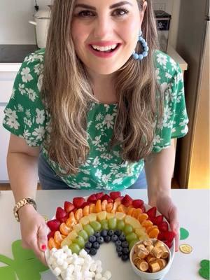 SAINT PATRICK’S DAY FRUIT RAINBOW! ☘️🌈.   This easy recipe is featured in my brand new cookbook CELEBRATING EVERY DAY by Melissa Johnson. Pre-order today!  Whether it's for   a dessert, breakfast or even appetizer your St. Paddy’s Day party celebration will be that much more fun! 🎉 All you need to make this easy dessert is Strawberries, Cutie Oranges, Pineapple, blueberries, Grapes, Marshmallows for the cloud and gold foil wrapped ROLO candy for the pot of gold.  Enjoy! ☘️🌈💗 #easydessert #saintpatricksday #stpaddysday #EasyRecipes #EasyRecipe #partyfood #fruit #fruitsalad #fruitbowl