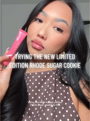 trying the NEW limited edition @rhode skin sugar cookie lip tint 💗 zoom in and see the cute blue shimmer <3 build it up or sheer it out!!! #lipcombo #liptint #rhode #haileybieber #rhodepopup #makeup #makeuprok #makeuplaunch 