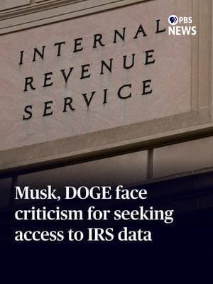 Musk and DOGE face new criticism for seeking access to sensitive IRS data Elon Musk’s "Department of Government Efficiency" group is seeking access to data systems within the IRS that house financial information about every taxpayer, business and nonprofit in the country. Geoff Bennett discussed the implications with Natasha Sarin, a professor at Yale Law School and School of Management and former Treasury Department counselor for tax policy and implementation. #pbsnews #newshour #pbsnewshour #elonmusk #irs #taxseason #ustreasury #donaldtrump #trumpadministration