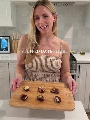 Stuffed date flight ✨ come back for part 2 to see the taste test! 🫶🏼  #date #dates #Recipe #tastetest #foodflight #dateflight #cooking #appetizer #snacks #daterecipe #medjooldates #healthy #healthyrecipe #fyp #stuffeddates 