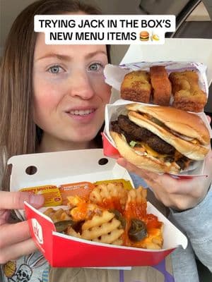 TRYING JACK IN THE BOX’S NEW MENU ITEMS including banana french toast sticks?! 🍔🍌 what do you want to try? @Jack in the Box #jackinthebox #fastfood #newfood #burger #frenchtoaststicks #frenchtoast #banana #loadedfries #fries #wafflefries #cheesefries #bigmac #cheeseburger #breakfast #newfoods #secretsauce #foodreview #snacks #tastetest #morganchomps 